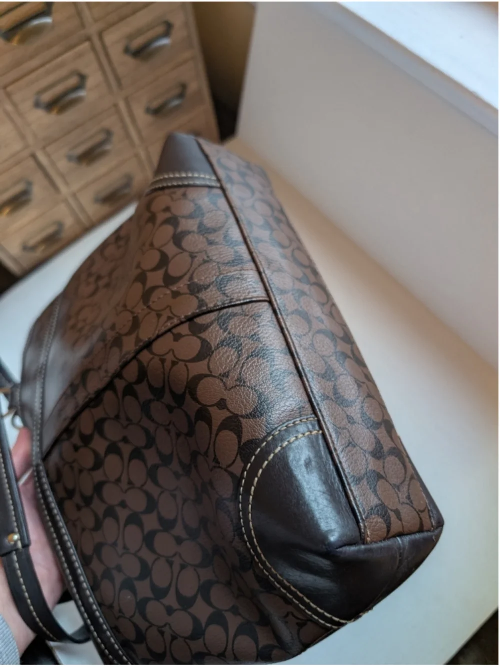 Coach Heritage Signature C Chelsea Stripe Leather Shoulder Tote Bag In VGUC